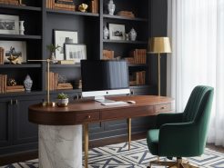 Thiết kế bàn làm việc với cạnh bo tròn an toàn cho HomeOffice