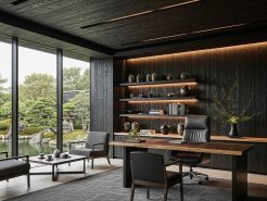 Charred Wood Sophistication for Chairman Office Interior