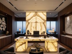 Application of translucent Onyx stone in the chairman office