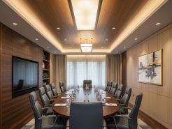The chairman’s meeting room table uses 5 layers of PU paint