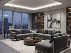 Designing the chairman office interior – U-shaped sofa