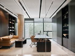 The art of mixing contrasting materials in the chairman office
